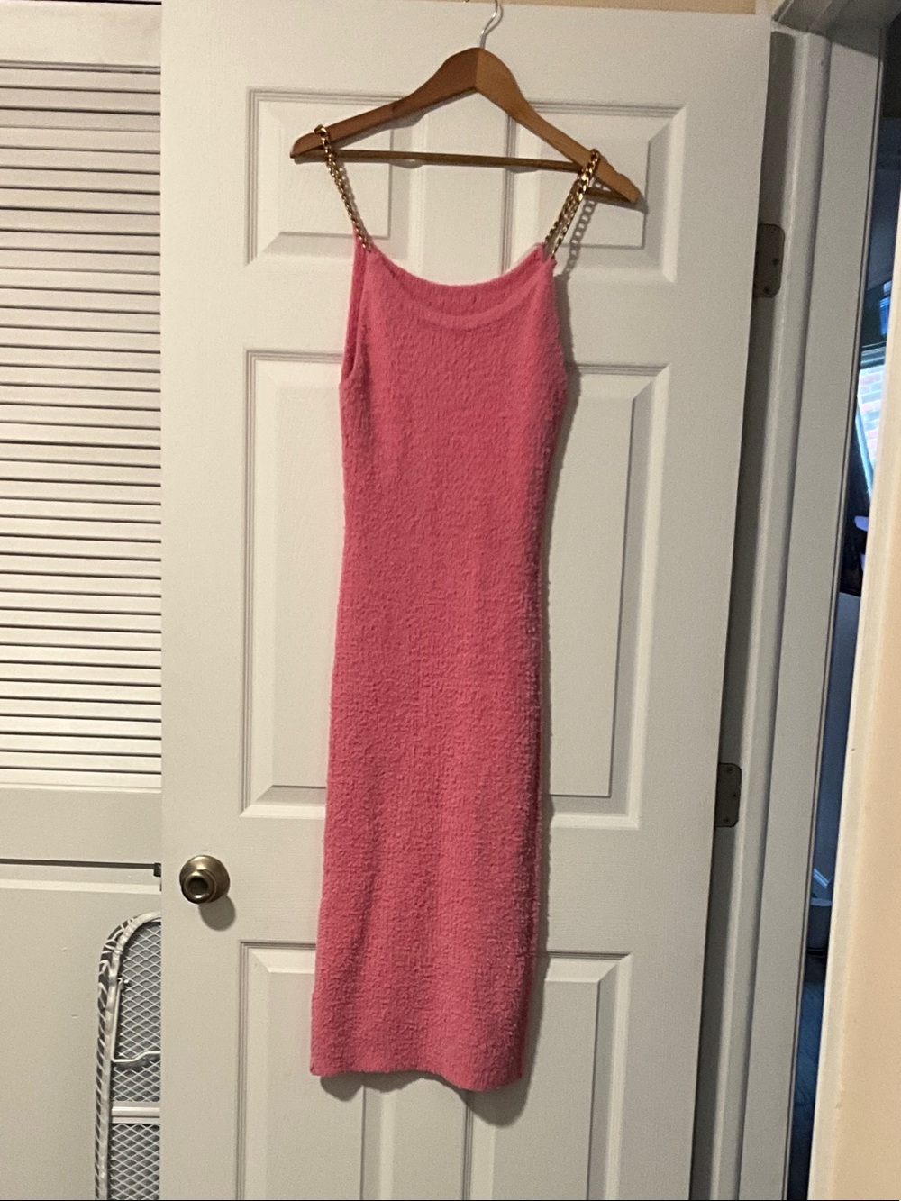 Pink Chain-Strap Bodycon Midi Dress